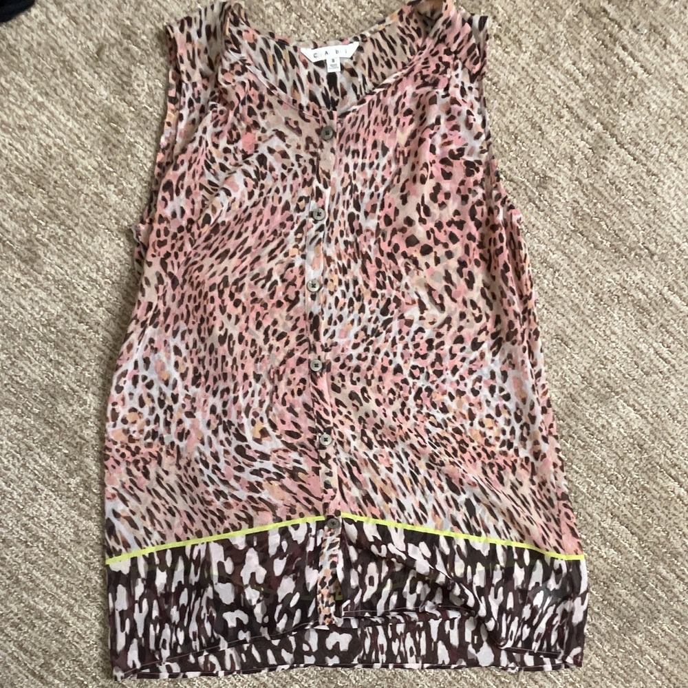 CAbi‎ Leopard Animal Print V-Neck Sleeveless Button Front Chiffon Blouse S